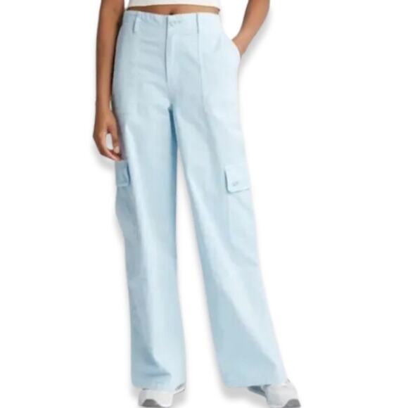 BP Cargo Pants Twill Fabric Wide Leg Multiple Pockets Light Blue W Medium NWOT - Picture 1 of 9
